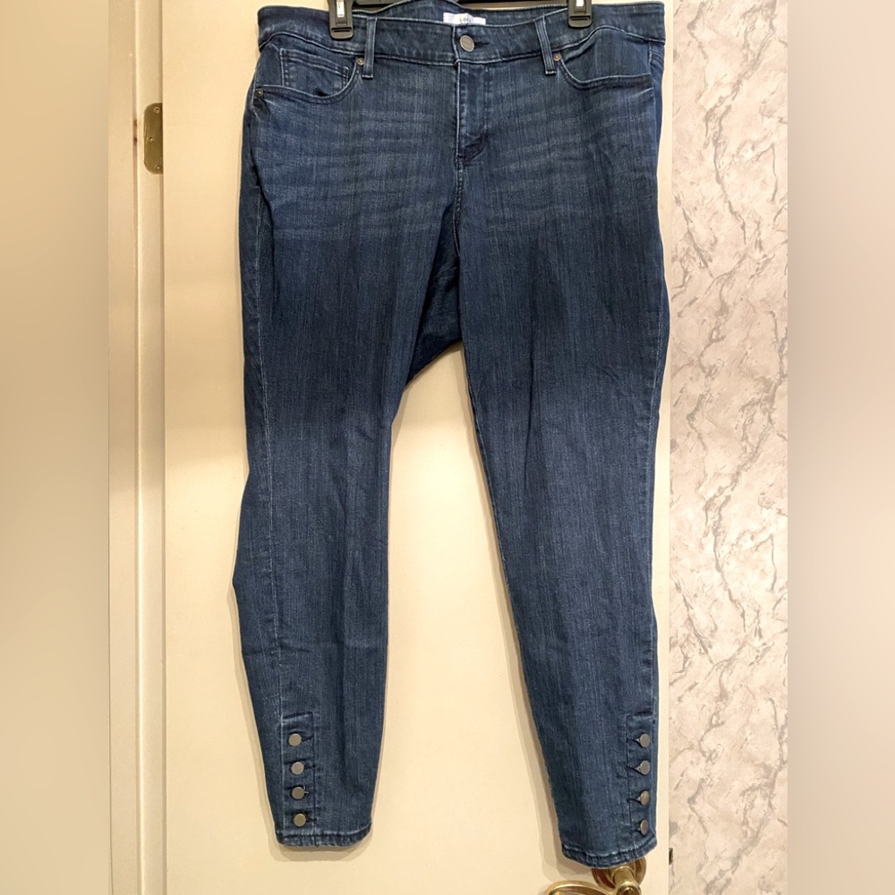 Loft Plus Dark Denim Modern Skinny with Buttons at the Bottom.
